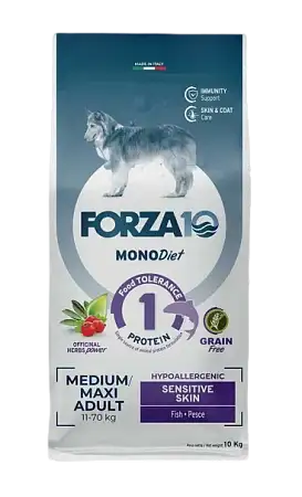 Купить forza10 monodiet sensitive skin medium & large adult сухой беззерновой, гипоаллергенный корм для взрослых собак средних и крупных пород при чувствительной коже, с рыбой
