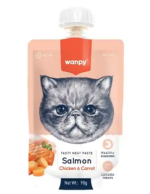 Wanpy Cat Лакомство для кошек Мясной мусс из лосося и курицы с морковью