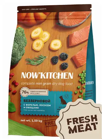Купить now’ kitchen grain free сухой беззерновой корм для взрослых собак малых пород с форелью, лососем и овощами