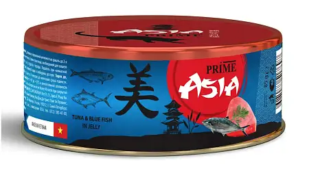 Купить prime asia влажный корм для взрослых кошек тунец с голубой рыбой в желе (банка)