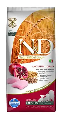 Farmina N&D Ancestral Grain Dog Chicken & Pomegranate Puppy Medium & Maxi сухой низкозерновой корм для щенков крупных и средних пород с курицей и гранатом