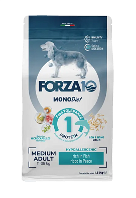 Forza10 MonoDiet Adult Medium Pesce сухой корм для взрослых собак средних пород, с рыбой