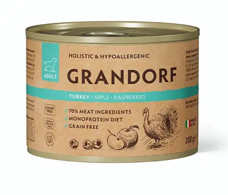 Купить grandorf Консервы для собак Паштет из индейки с яблоком и малиной