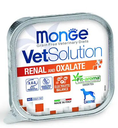 Купить monge vetsolution dog renal and oxalate диетический корм для взрослых собак всех пород при ХПН и профилактике образования уролитов оксалата кальция (ламистер)