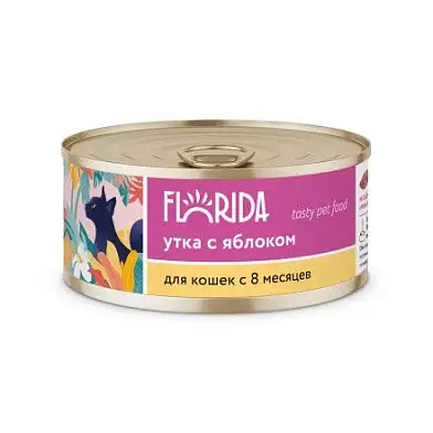 FLORIDA консервы для кошек "Утка с яблоком"