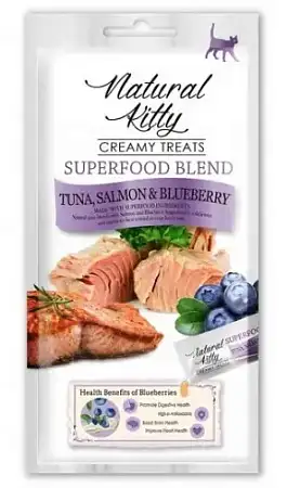 Купить pettric natural kitty Лакомства для кошек крем-суп для кошек тунец, лосось и черника