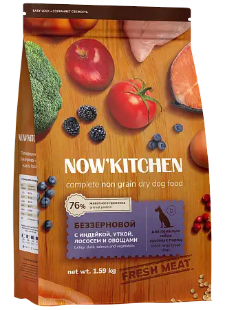 Купить now’ kitchen fresh grain-free senior Беззерновой сухой корм для собак крупных пород старше 7 лет со свежей индейкой, уткой, лососем