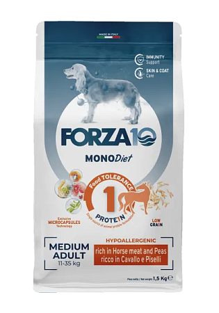Купить forza10 monodiet adult medium cavallo e piselli сухой корм для взрослых собак средних пород, с кониной и горохом