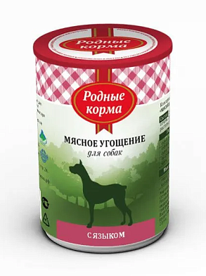 Родные корма Мясное угощение консервы с языком для собак