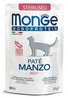 Monge Cat Monoprotein влажный корм для стерилизованных кошек с говядиной (пауч)