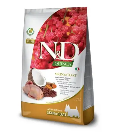 Купить farmina n&d quinoa dog skin & coat mini quail сухой беззерновой корм для взрослых собак мелких пород для кожи и шерсти с перепелом и киноа