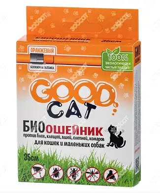 Good Cat Антипаразитарный БИОошейник для кошек от блох и клещей оранжевй