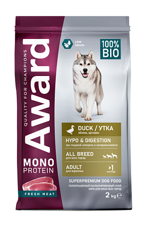 Купить award monoprotein сухой корм для взрослых собак всех пород из утки с добавлением яблок и артишока
