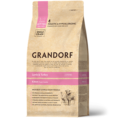 Grandorf сухой низкозерновой корм для котят с ягненком и индейкой