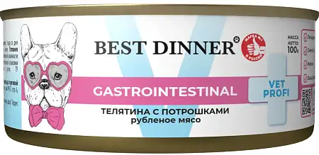 Купить best dinner vet profi gastro intestinal консервы для собак при проблемах пищеварения с телятиной и потрошками