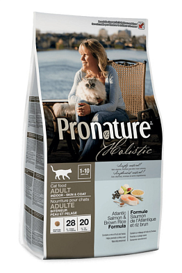 Pronature Holistic сухой корм для взрослых кошек, здоровая кожа и шерсть, лососем и рисом