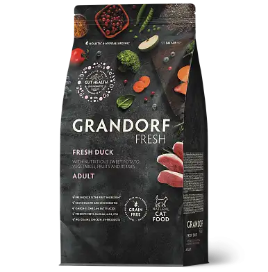 Grandorf FRESH сухой беззерновой корм взрослых кошек с живыми пробиотиками, утка и батат
