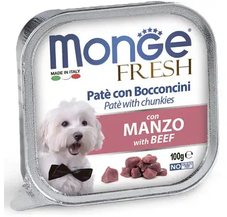 Купить monge dog fresh влажный корм для взрослых собак всех пород с говядиной (ламистер)