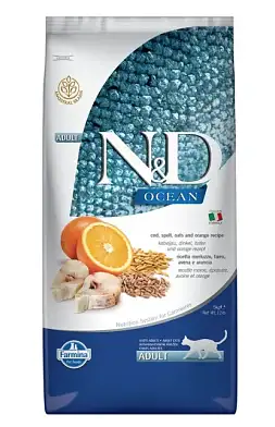 Farmina N&D Ocean Cat Godfish, Spelt, Oats & Orange Adult сухой низкозерновой корм для взрослых кошек с треской и апельсином