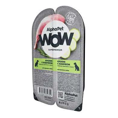 AlphaPet WOW Superpremium влажный корм для взрослых собак нежные ломтики кролика с кабачком в соусе, в ламистерах