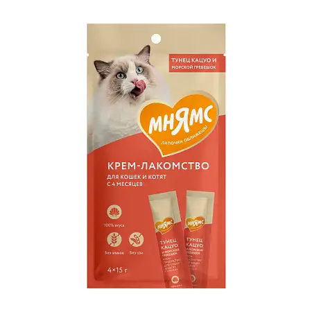Купить Мнямс крем-лакомство для кошек с тунцом кацуо и морским гребешком