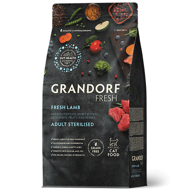 Grandorf FRESH сухой беззерновой корм для стерилизованных кошек с живыми пробиотиками, ягненок и батат