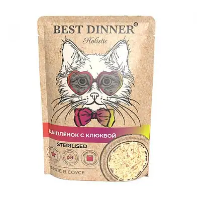 Best Dinner Holistic влажный корм для кошек с цыпленком и клюквой в соусе (пауч)
