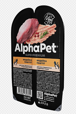 AlphaPet Superpremium влажный корм для котят, беременных и кормящих кошек, паштет с индейкой, в ламистерах
