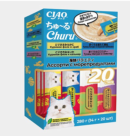 Купить inaba Чао Чуру Лакомство-пюре для кошек Ассорти с морепродуктами