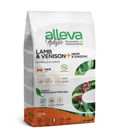 Купить alleva holistic cat adult lamb & venison сухой корм для взрослых кошек с ягненком и олениной, коноплей и женьшенем