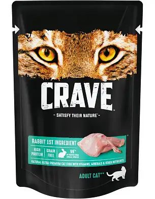 Crave влажный корм для взрослых кошек с кроликом в желе (пауч)