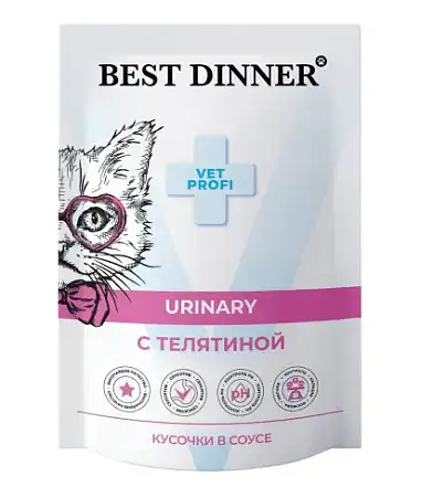 Купить best dinner exclusive vet profi urinary влажный корм для взрослых кошек для профилактики мочекаменной болезни (МКБ), с телятиной, кусочки в соусе (пауч)