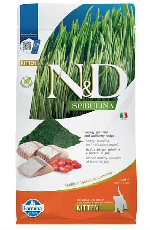 Купить farmina n&d cat spirulina herring & wolfberry kitten сухой корм для котят, с сельдью и ягодами годжи