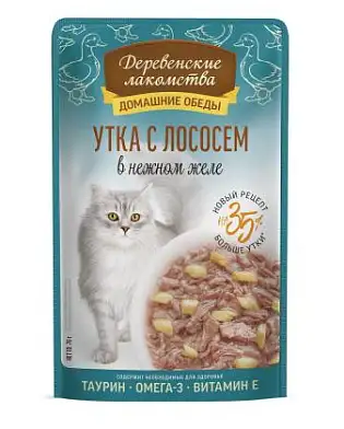 Деревенские лакомства Домашние обеды утка с лососем в нежном желе пауч для кошек