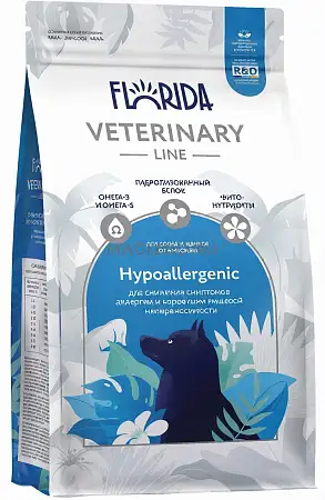 Купить florida vet hypoallergenic сухой корм для собак для снижения симптомов аллергии и коррекции пищевой непереносимости