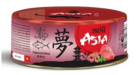Купить prime asia влажный корм для взрослых кошек тунец с осьминогом в желе (банка)
