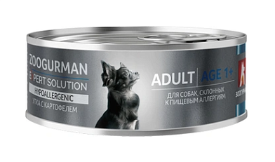 ЗООГУРМАН Expert Solution Hypoallergenic консервы для собак склонных к пищевым аллергиям с уткой и картофелем
