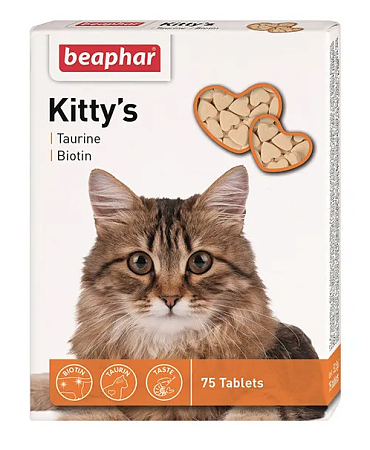 Купить beaphar kitty's taurine biotin витаминизированное лакомство-сердечки для кошек с таурином и биотином