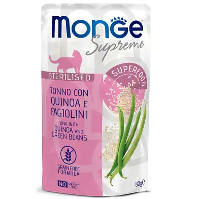 Monge Supreme Sterilized Cat влажный корм для стерилизованных кошек с тунцом, киноа и зелёной фасолью (пауч)
