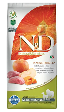 Farmina N&D Pumpkin Dog Grain Free Boar & Apple Adult Medium & Maxi сухой беззерновой корм для взрослых собак средних и крупных пород с мясом кабана, яблоками и тыквой