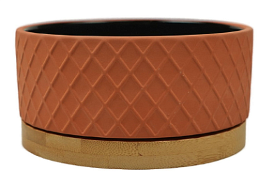 Mr.Kranch Bamboo миска керамическая бамбуковой подставке для собак и кошек, коричневая