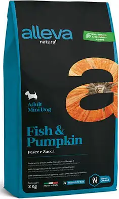 Alleva Natural Dog сухой корм для взрослых собак мелких и миниатюрных пород с рыбой и тыквой