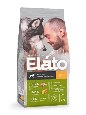Elato сухой корм для взрослых собак средних и крупных пород с курицей и уткой