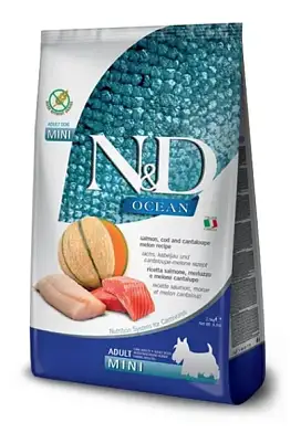 Farmina N&D Ocean Dog Salmon, Codfish & Cantaloupe Melon Adult Mini сухой беззерновой корм для взрослых собак мелких пород с лососем, треской и дыней