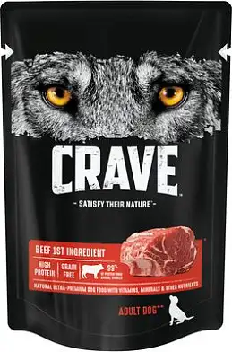 Crave полнорационный влажный корм для взрослых собак всех пород, с говядиной (пауч)