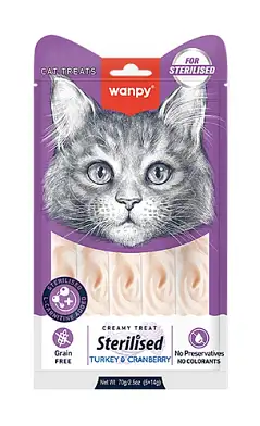 Wanpy Cat Лакомство для стерилизованных кошек «нежное пюре» из тунца с клюквой