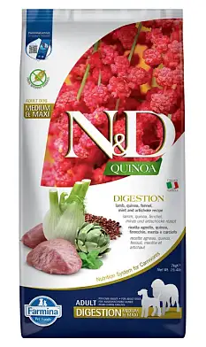 Farmina N&D Quinoa Dog Digestion Lamb Medium & Maxi сухой беззерновой корм для взрослых собак средних и крупных пород, поддержка пищеварения, с ягненком, киноа, фенхелем и мятой