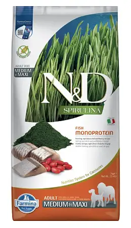Купить farmina n&d dog spirulina herring & wolfberry adult medium&maxi сухой корм для взрослых собак средних и крупных пород, с сельдью и ягодами годжи