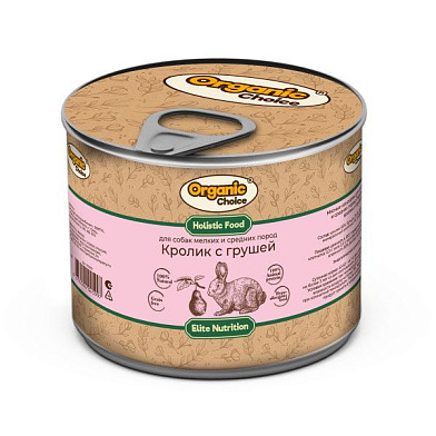 Organic Сhoice Elite Nutrition консервы для взрослых собак мелких и средних пород кролик с грушей