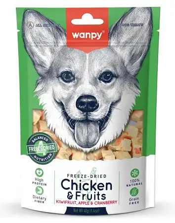 Купить wanpy dog сублимированное лакомство для собак с курицей и фруктами